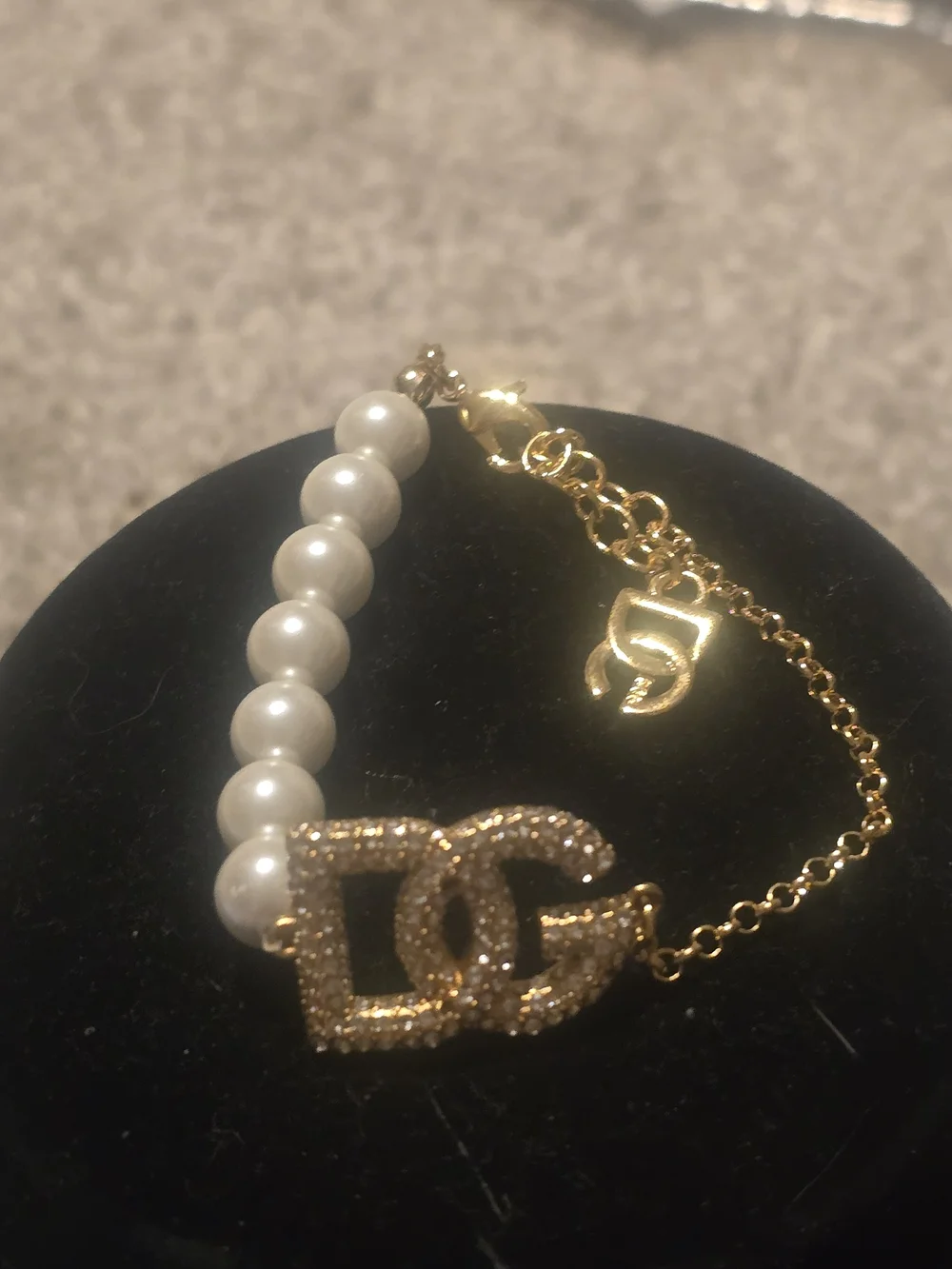 D&G Gold Pearl Bracelet with Crystal Logo